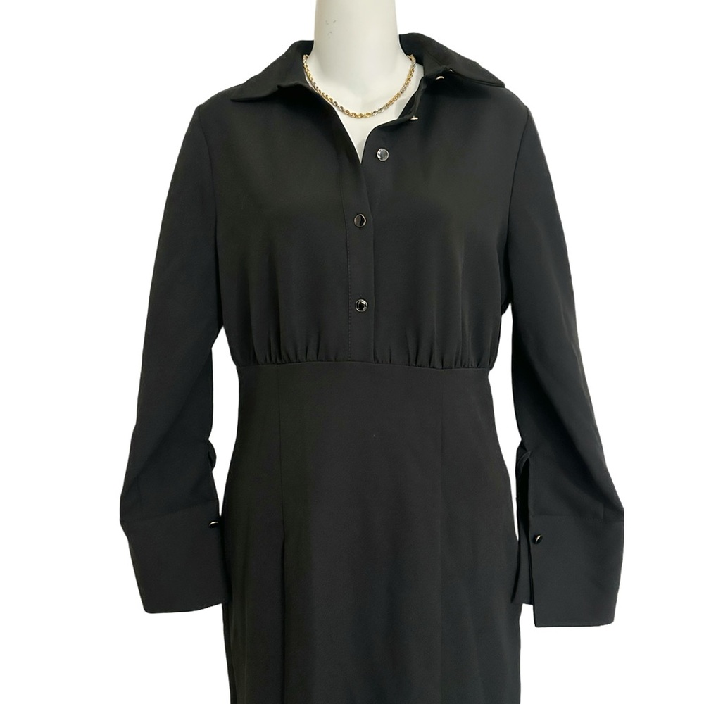 ZARA Black Collared Shirt Dress – Size Small – Button Front Midi